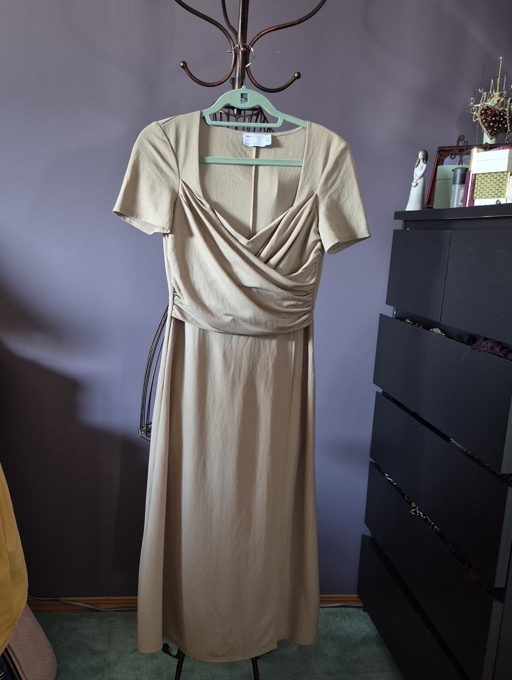 Elegant Beige Wrap-Style Women’s Dress